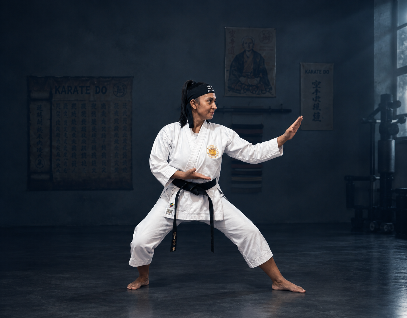 Sempai Pamela practicando karate